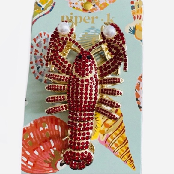 NWT ⚜️🦞⚜️ Piper K Lobster Metal Hair Claw Clip w Rhinestones & Faux Pearls - Picture 12 of 14